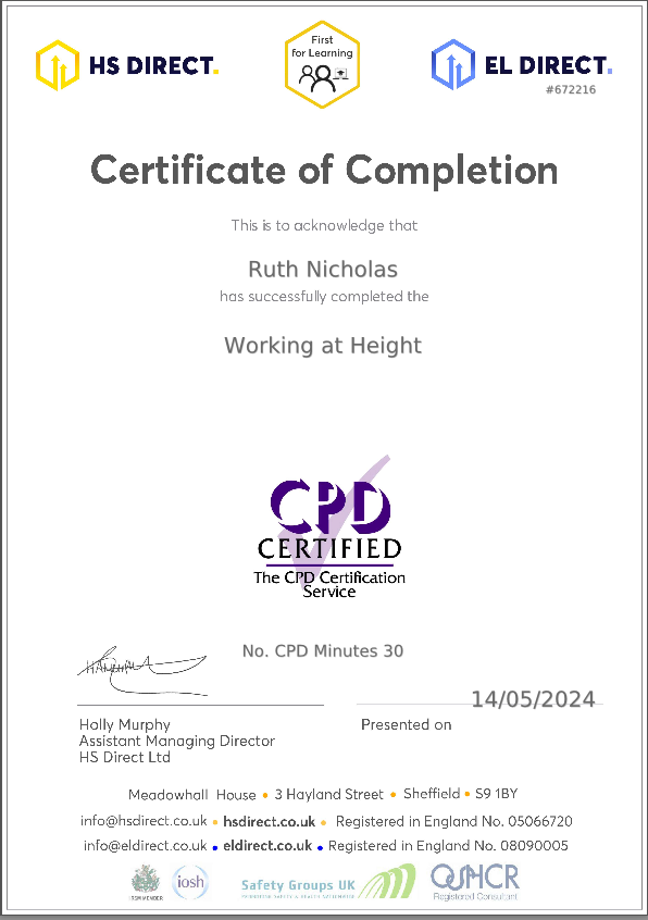 cpd certified working at height