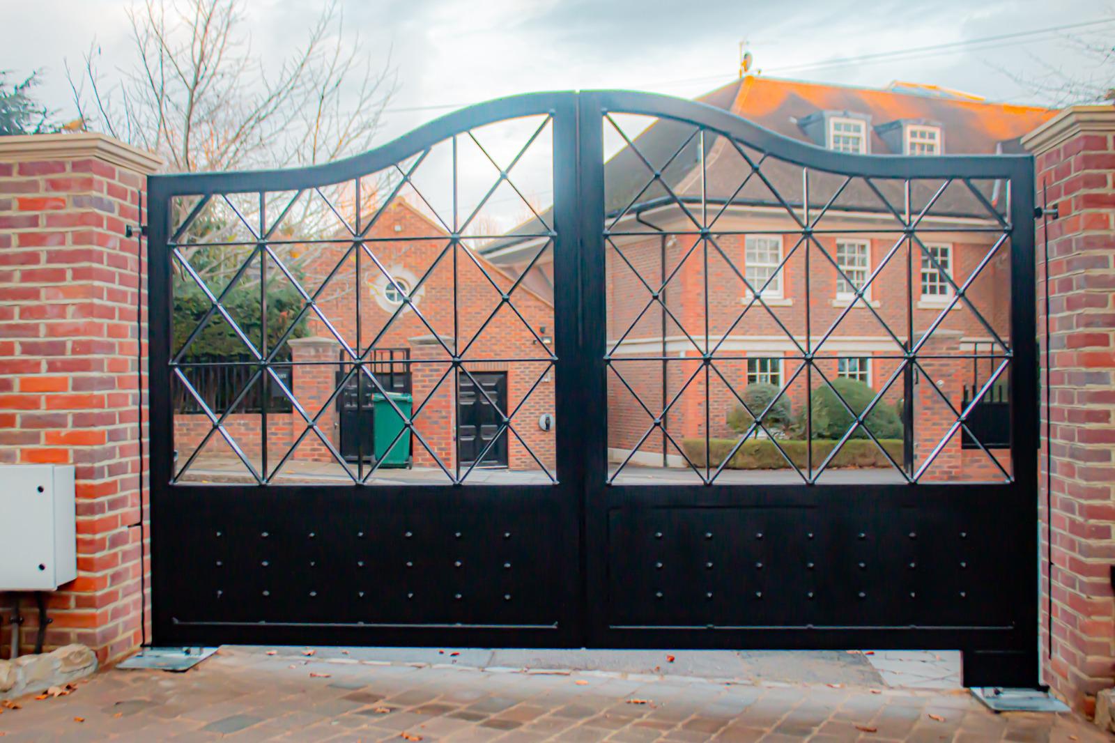 Double wooden driveway gates