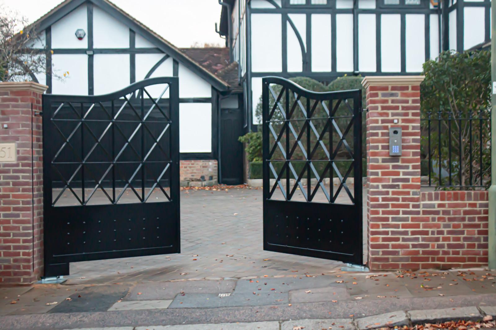 Double wooden driveway gates